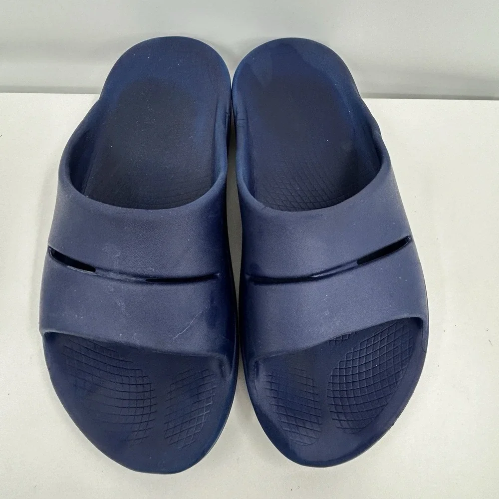 Oofos‎ OOahh Unisex Recovery Sandals Size Mens 10 Womens 12 Navy Blue Comfort